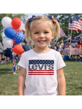 Levi’s Girl’s Shirt Stars & Stripes Red White & Blue 4th Of July Graphic Tee 4T
